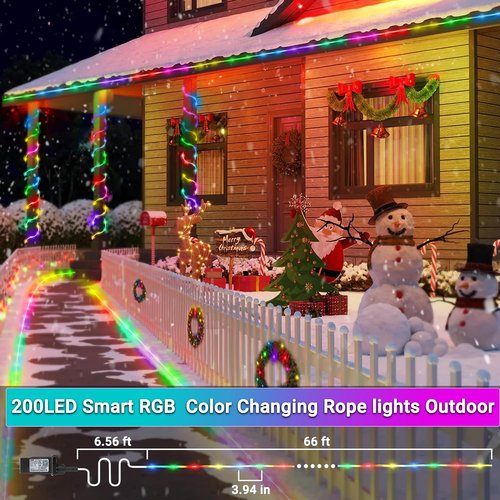 Jnaurb RGB Color Changing Rope Lights - 66ft Smart LED String Lights with Remote & App Control | Waterproof Music Sync for Outdoor & Indoor Use