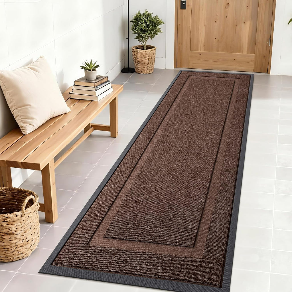OLANLY Waterproof All-Season Front Door Mat - Sturdy Natural Rubber, Easy Clean, 71x23, Chocolate Brown