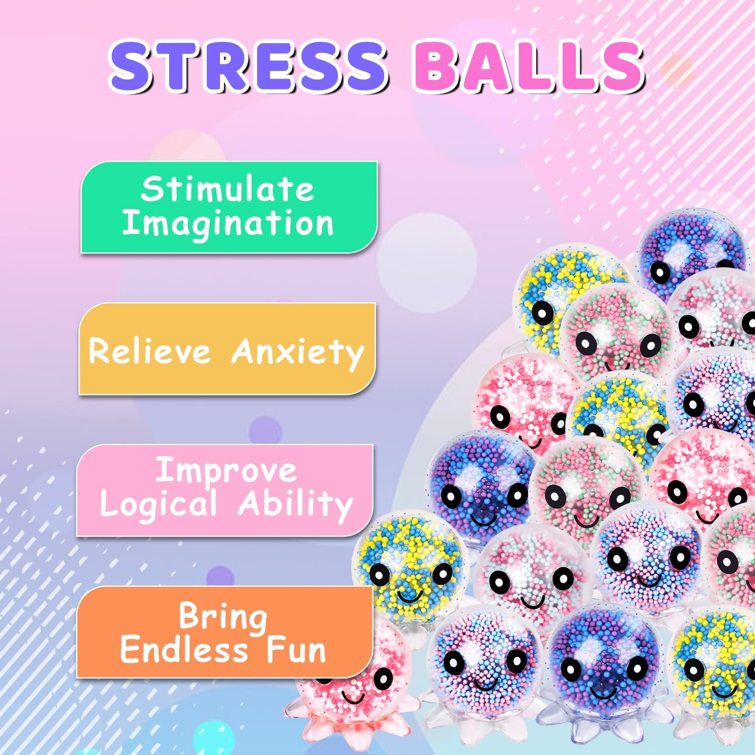 Skiennix Fidget Stress Balls - 12 Pack Cute Octopus Stress Relief Squeeze Balls | Perfect for Adults & Parties