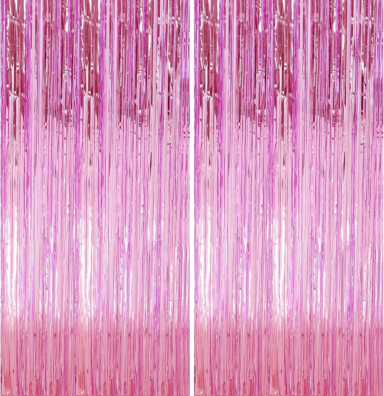 Pink Tinsel Curtain Backdrop by [Brand Name] - 2 Pack Metallic Foil Fringe for Parties & Events | 3.28 ft x 6.56 ft