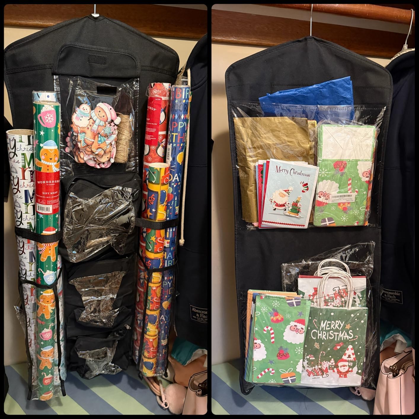Skiennix Double-Sided Wrapping Paper Organizer - Clear PVC Storage for 40-Inch Rolls & Gift Bags