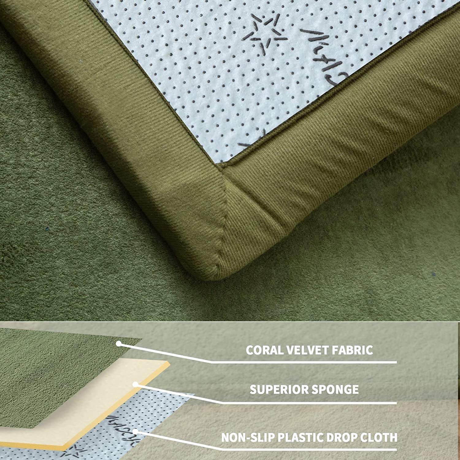 MAXYOYO Baby Play Mat, 1.2" Thick Memory Foam Soft Padded Carpet with Non-Slip Backing, 3x5 ft Japanese Tatami Rug Living Room for Kids, Toddler, Children, Nusery(Olive Green)