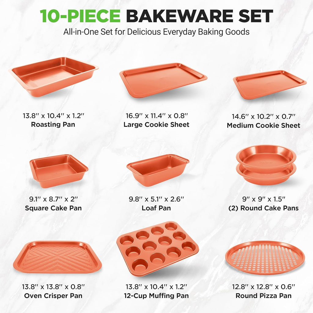 NutriChef 10-Piece Baking Pans Set - Non-Stick Carbon Steel Bakeware, Dishwasher Safe, Gray Finish