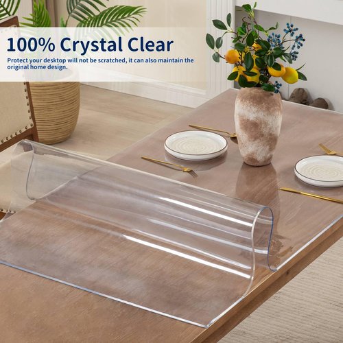 Eisdroma 48 x 72 Inch Clear Table Cover Protector, 2mm Thick Clear Table Protector for Dining Room Table, Plastic Table Cover, Waterproof Table Pad for Kitchen, Office