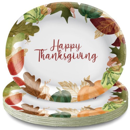 Changing Seasons Multicolor Oval Plates Cut Case (10" x 12") Pack of 8 - Premium Disposable Plates for Festive Parties & Events