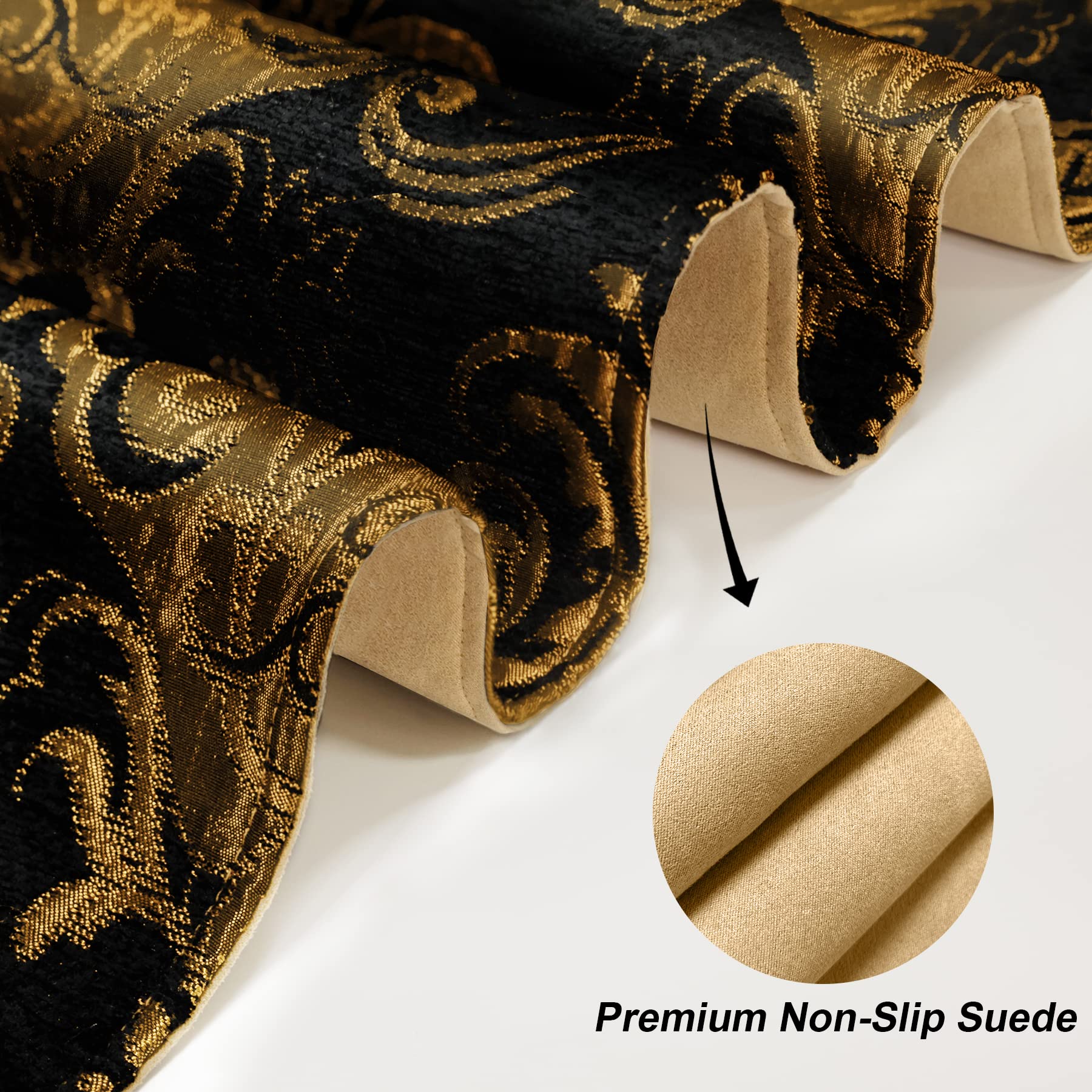 Loom and Mill Luxury Chenille Table Runner 108 Inches Long, Black Damask Jacquard Table Runners with Multi-Tassels for Halloween Dining Room Dresser Party Holiday Banquet Decorations(Black,13*108inch)