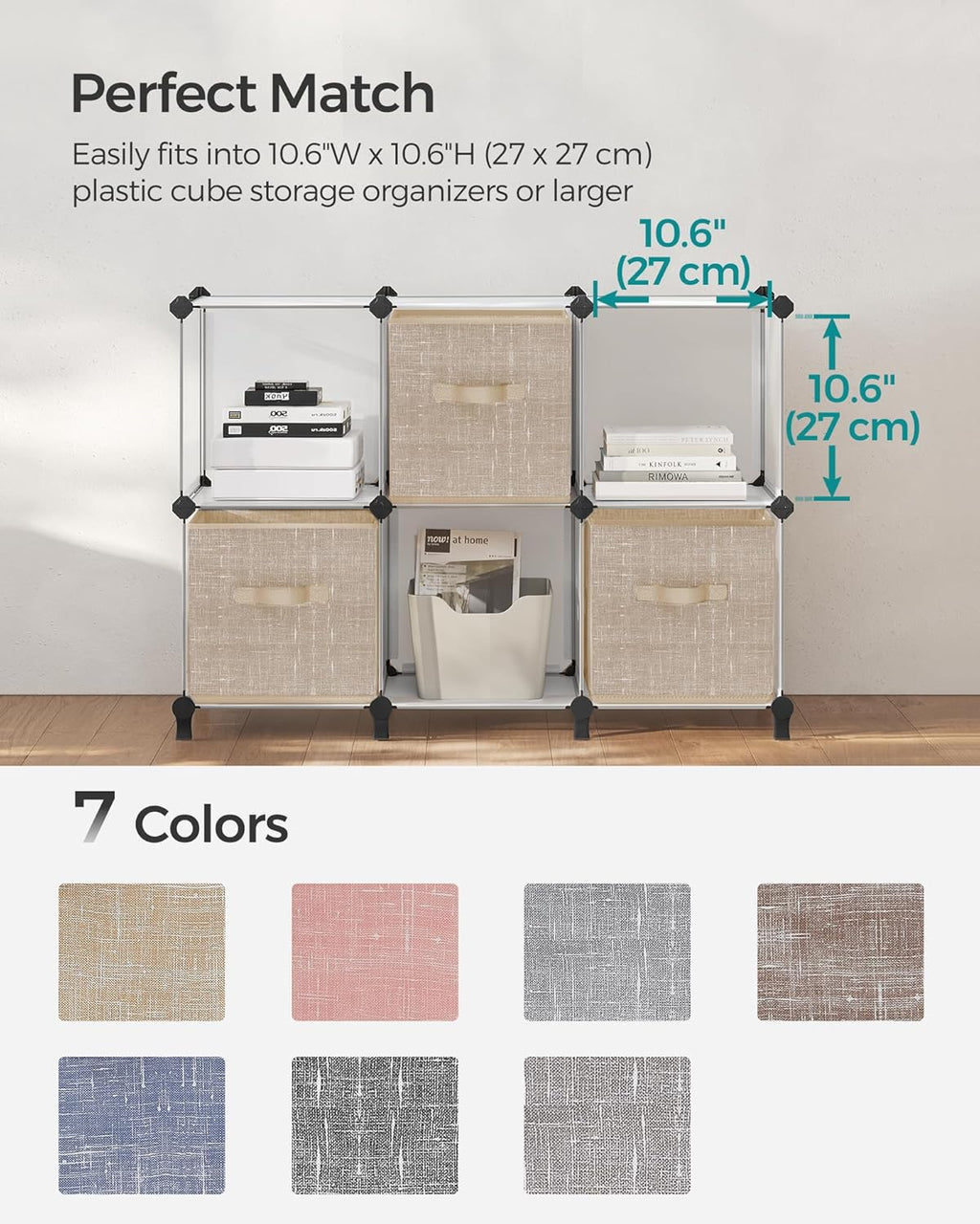 SONGMICS Storage Cubes - 11-Inch Foldable Non-Woven Fabric Bins with Double Handles | Set of 6 in Sand Beige