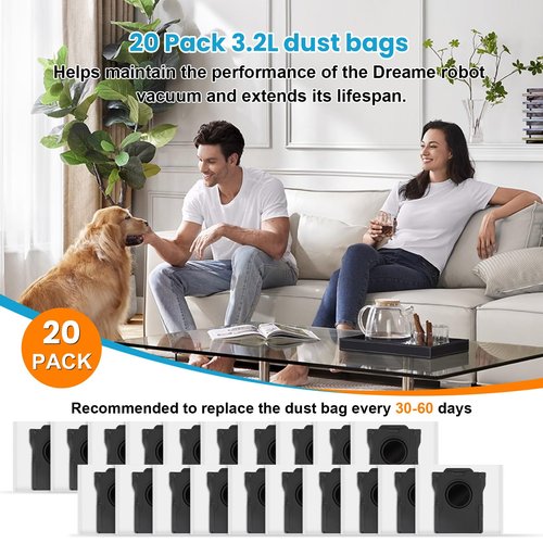 20 Pack 3.2L Large Capacity Carbon Adsorptio dust bags for Dreame X50 Ultra/X40 Ultra/X30 Ultra/L50 Ultra/L40 Ultra/L10s Ultra Gen 2/L10s Pro Ultra/P50 Pro Ultra, Vacuum Replacement Parts