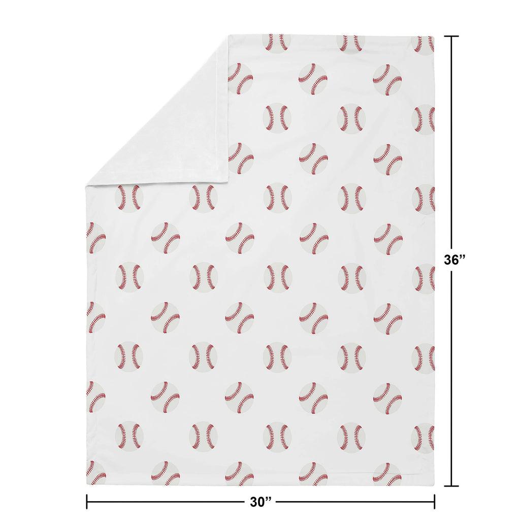 Sweet Jojo Designs Sports Baseball Patch Baby Boy Receiving Security Swaddle Blanket for Newborn or Toddler Nursery Car Seat Stroller Soft Minky - Red and White