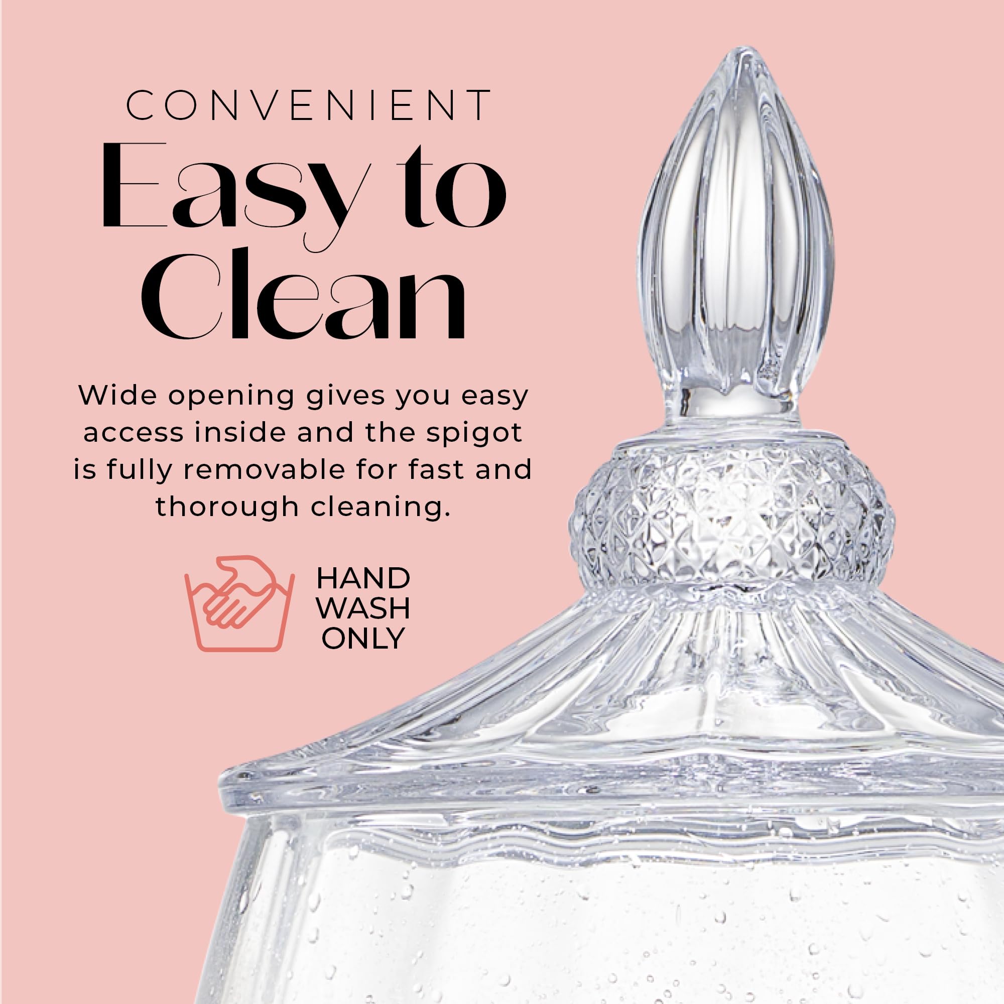 Fifth Avenue Crystal Madison Optic Beverage Cold Drink Dispenser w 1.7-Gallon Capacity Glass Jug, Leak Proof Acrylic Spigot for Parties, Weddings,& More, 8.5x18