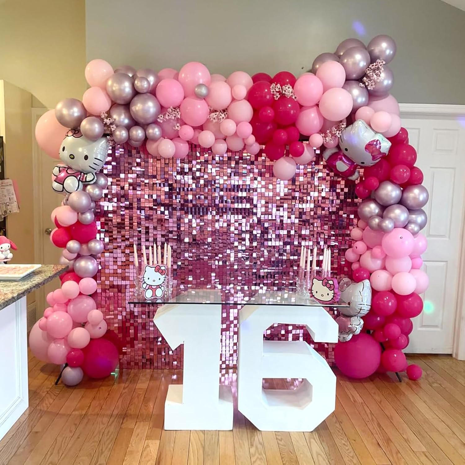 NISOCY Pink Balloons Garland Arch Kit - 124pcs Hot Pink Metallic Balloons for Valentine's Day & Birthday Decor