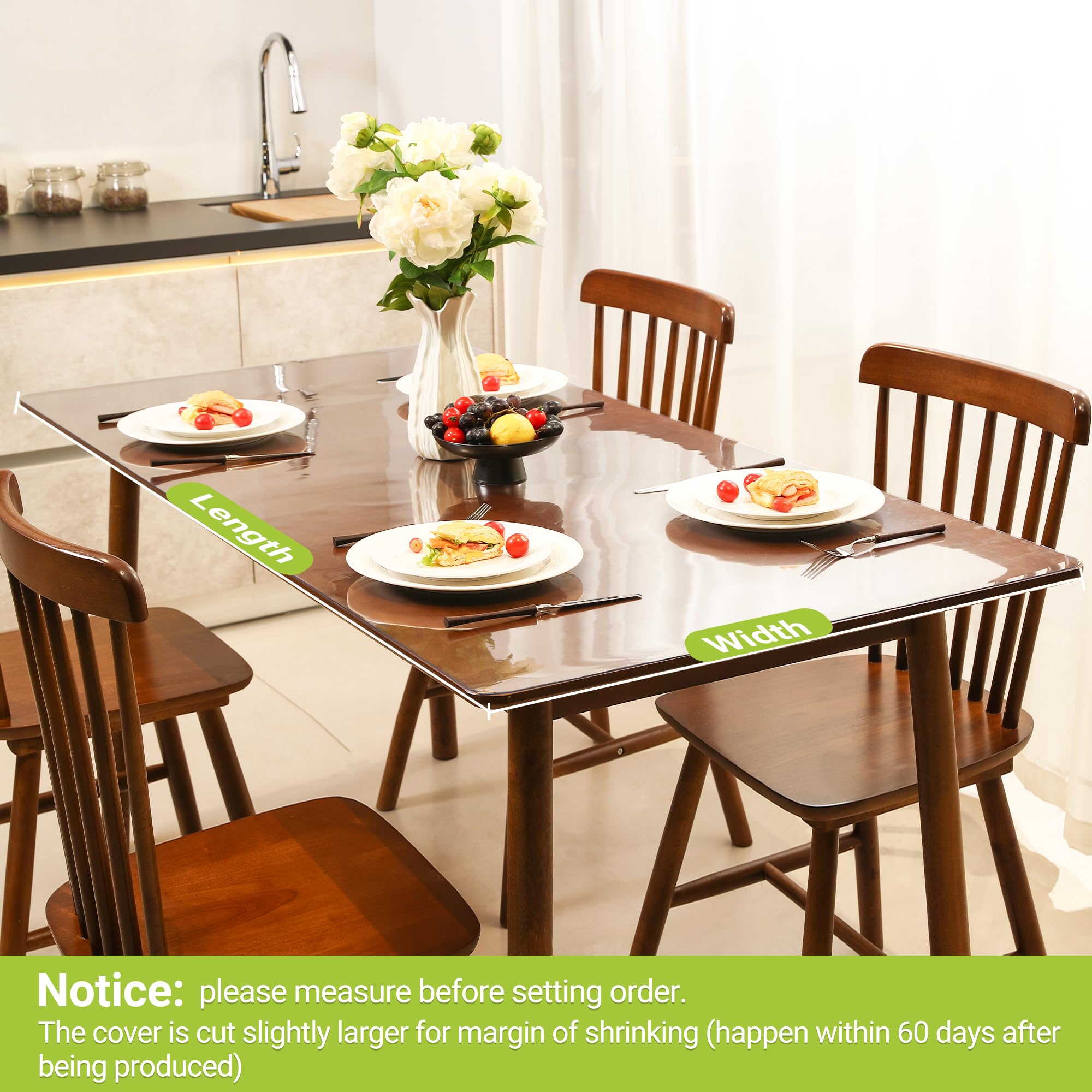 ETECHMART Clear Plastic Table Cover Protector 60 x 60'', 2.0mm Thick Waterproof Transparent Table Protector for Dining Table, Non-Slip Heat Resistant Clear Desk Mat for Kitchen Office