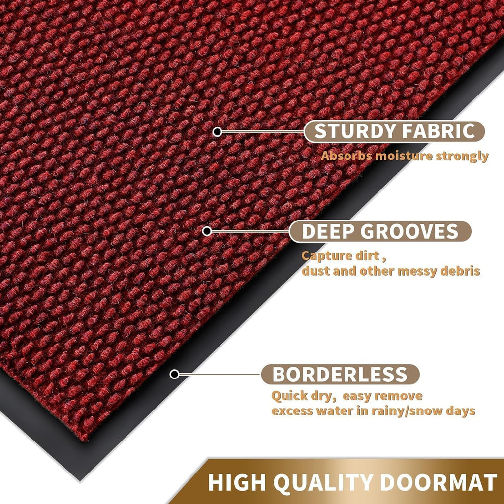 Yimobra Outdoor Indoor Doormat - 100% Waterproof, Stain & Fade Resistant | 36 x 17 Inches, Black Red