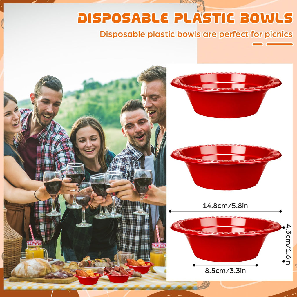 wlilupah 30 Pack 12 oz Red Disposable Plastic Bowls Dessert, Ice Cream, Salad, Soup Serving Cups for Party, Picnic, Food Snacks (Red)