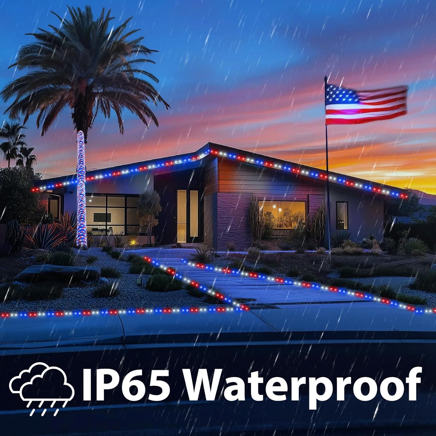 Skiennix 100ft LED Rope Lights - Waterproof, Connectable & Flexible Tube Lighting | 8 Modes, Red, White & Blue