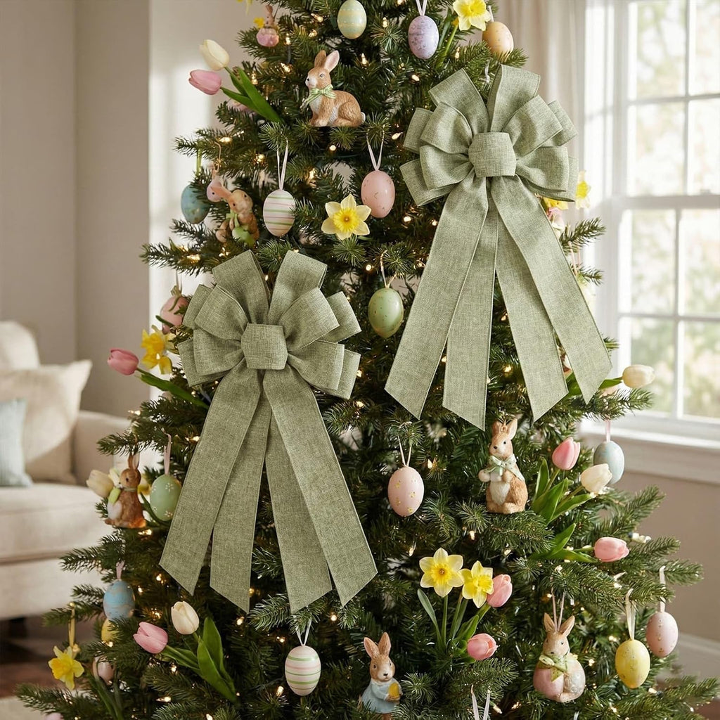 Skiennix Mint Green Large Bow - 11x21 Inch Wired Ribbon for Wreaths & Spring Decor