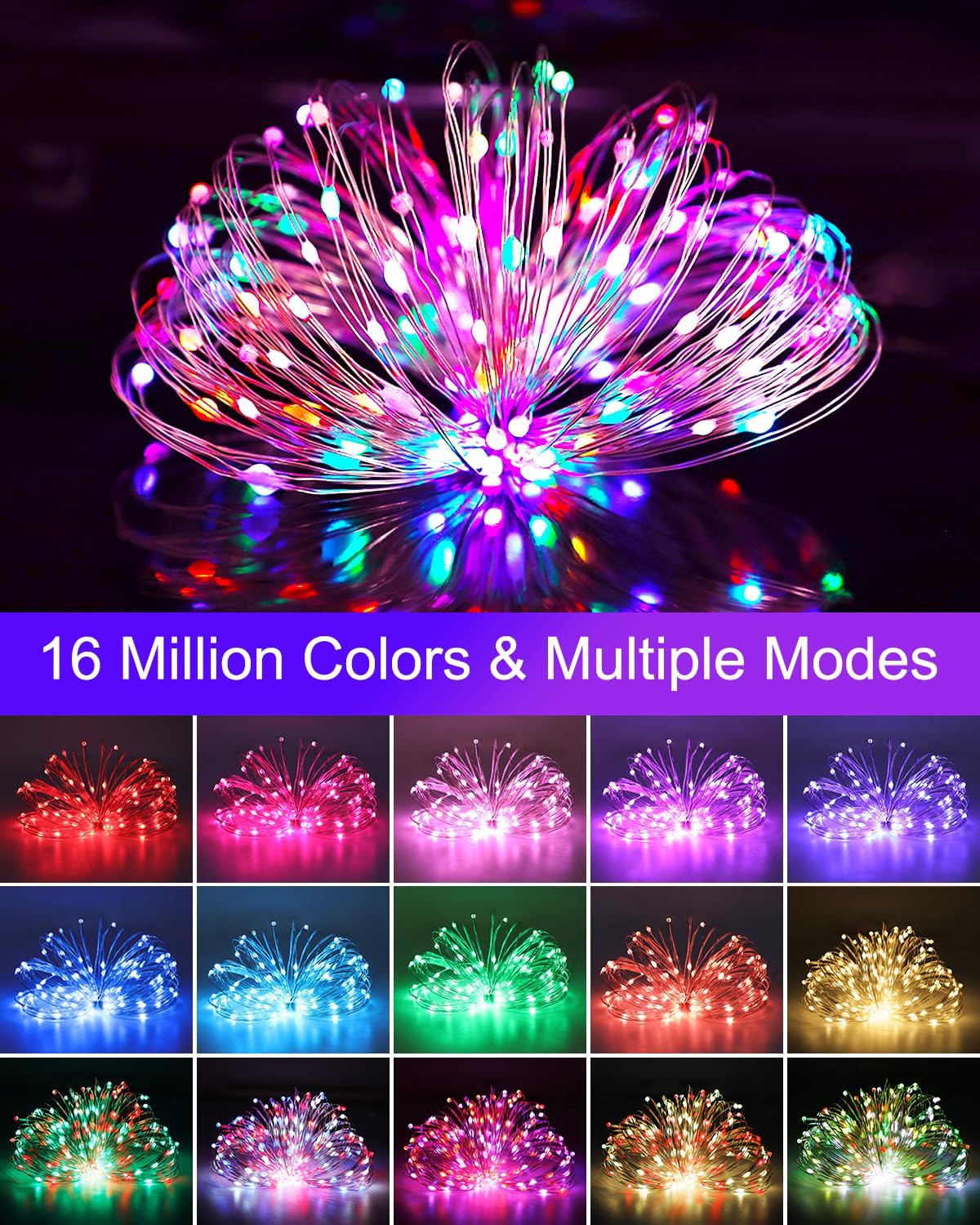 Smart Fairy Lights - 33Ft 100 LED Twinkle String Lights with Remote & App Control | Color Changing for Holiday Decor