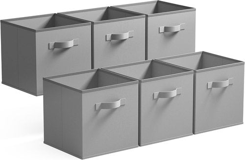 Granny Says Cube Storage Bins - Foldable Fabric Organizer with Handle | 11x11 Gray, 6-Pack for Closet & Office