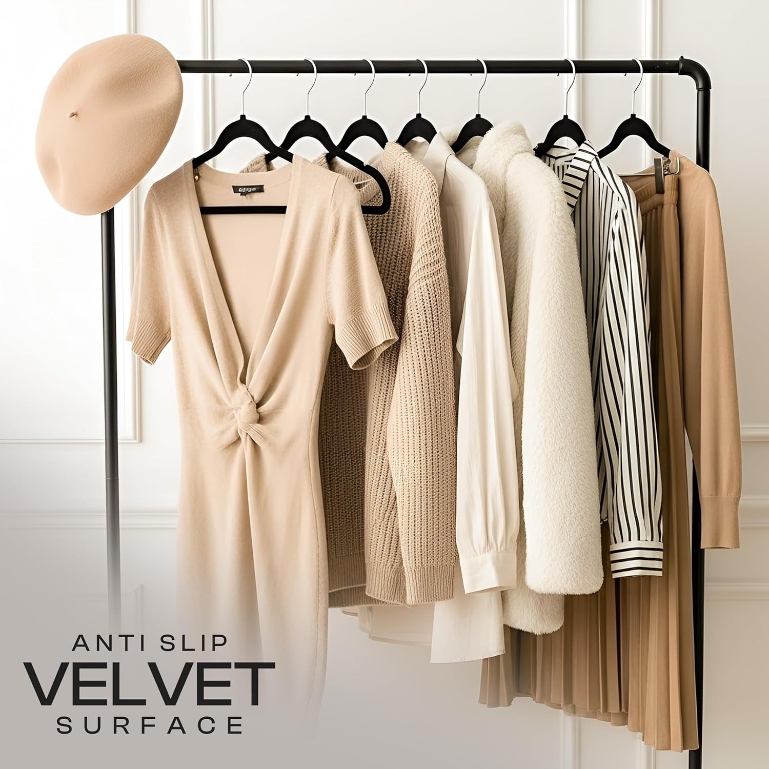 Utopia Home Velvet Hangers - 100 Pack Luxury Non-Slip Slim Coat & Pant Hangers | Space-Saving Black Design