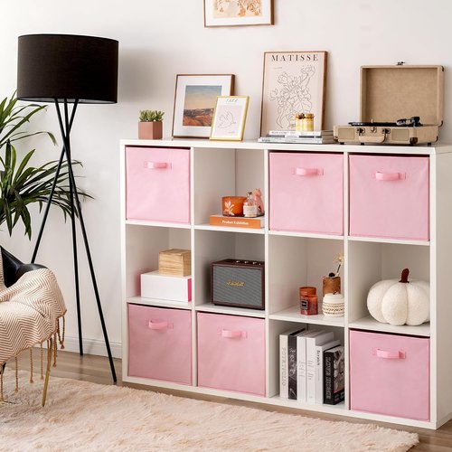 Granny Says Cube Storage Bins - Collapsible 13x13 Organizer with Handle | Pink 6-Pack for Closet & Shelves