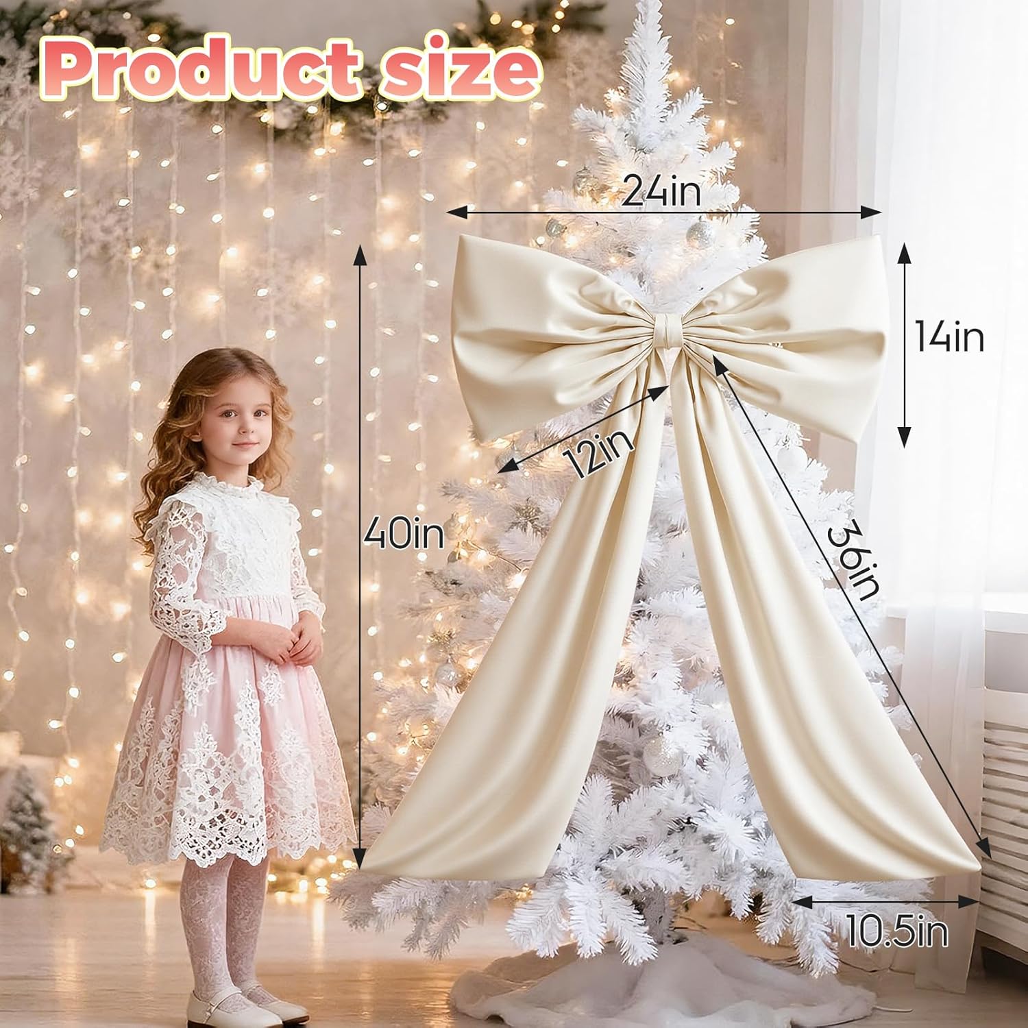 Skiennix Beige Large Bow Decor - Giant Ribbon Tie for Birthday Party & Wedding Backdrop | 24 x 36 Inches
