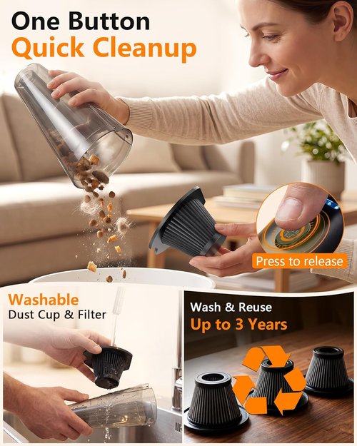 Handheld Vacuum - 26000Pa Strong Suction | 15-Min Fast Cleaning, 1000mL Dust Cup, Cordless Design