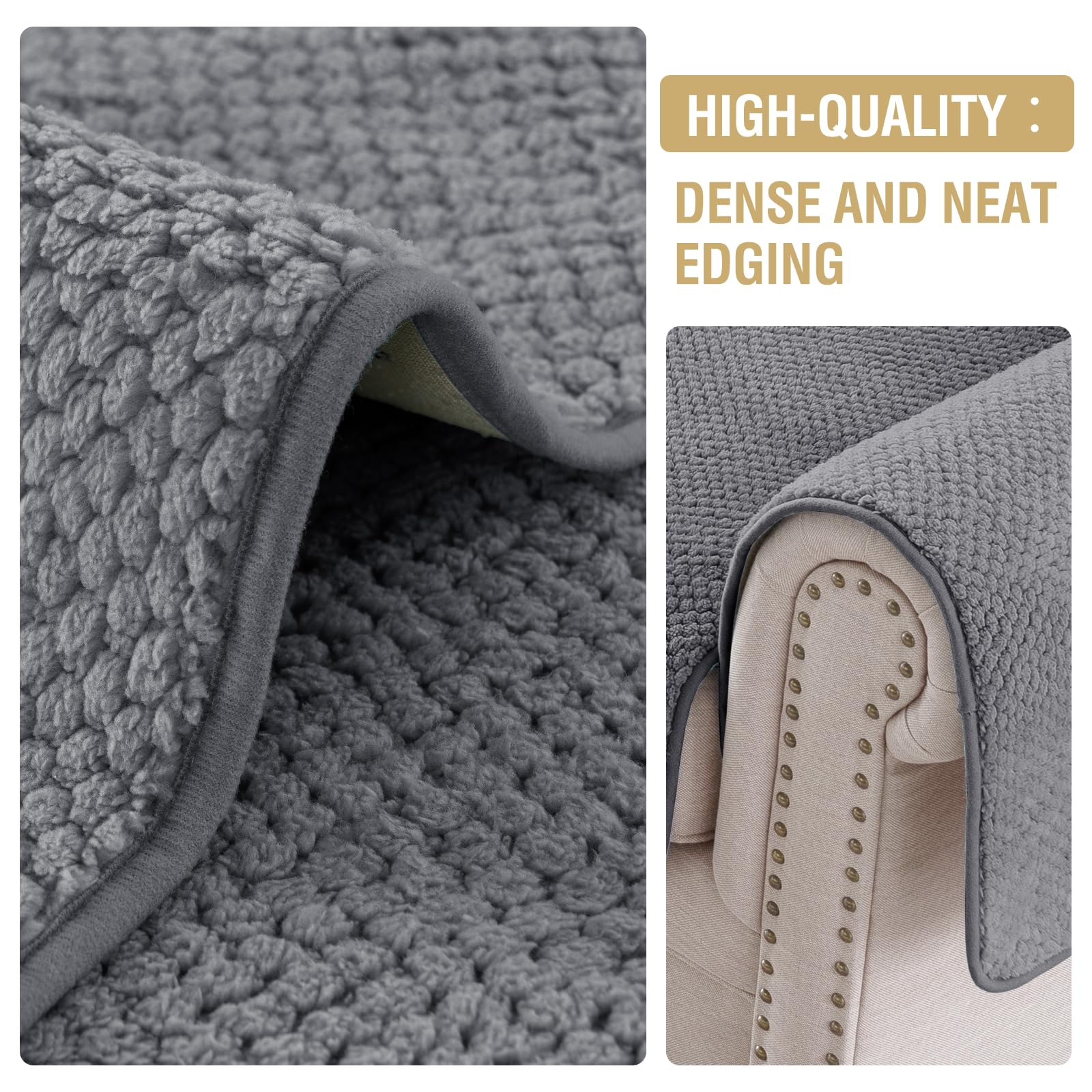 H.VERSAILTEX Waterproof Couch Cover Plush Sofa Cover with Strap Soft Anti Slip Sofa Slipcovers for 2 Cushion Couch Chaise Couch Protector Cover for Dogs Cats Kids,36x60'',Gray