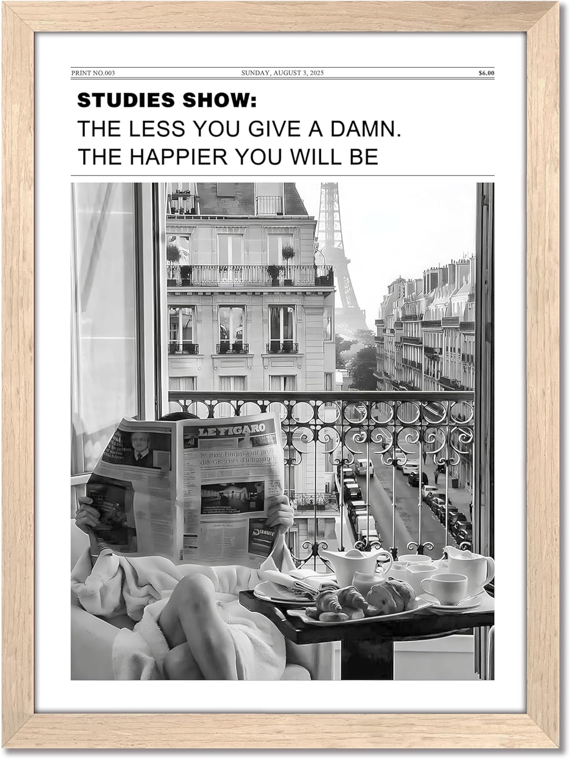 Vintage Black and White Newspaper Wall Art - Positive Headline Canvas Print for Bedroom | 8x10 Inch Framed Decor