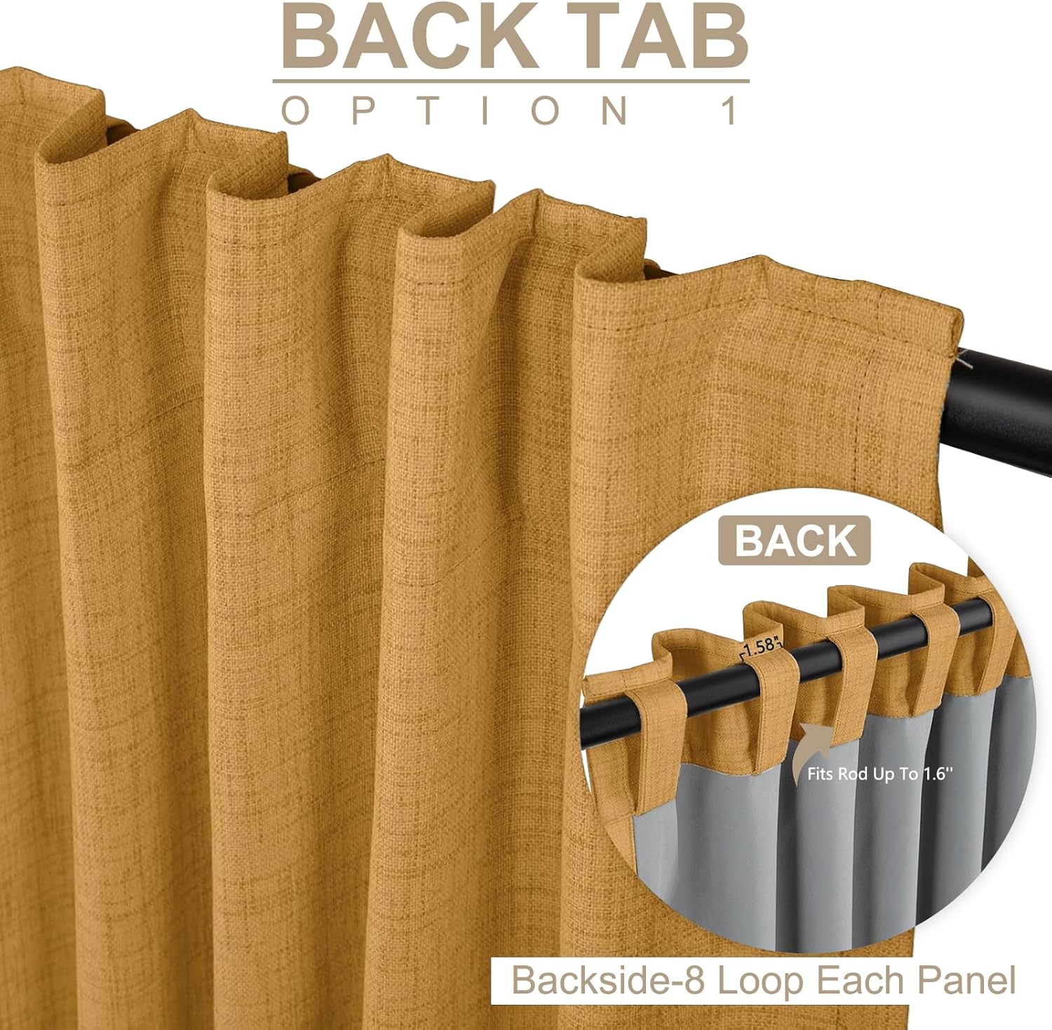 Skiennix 100% Blackout Linen Curtains - Thermal Insulated Drapes, 84" Long, Mustard Yellow, 2 Panels Set