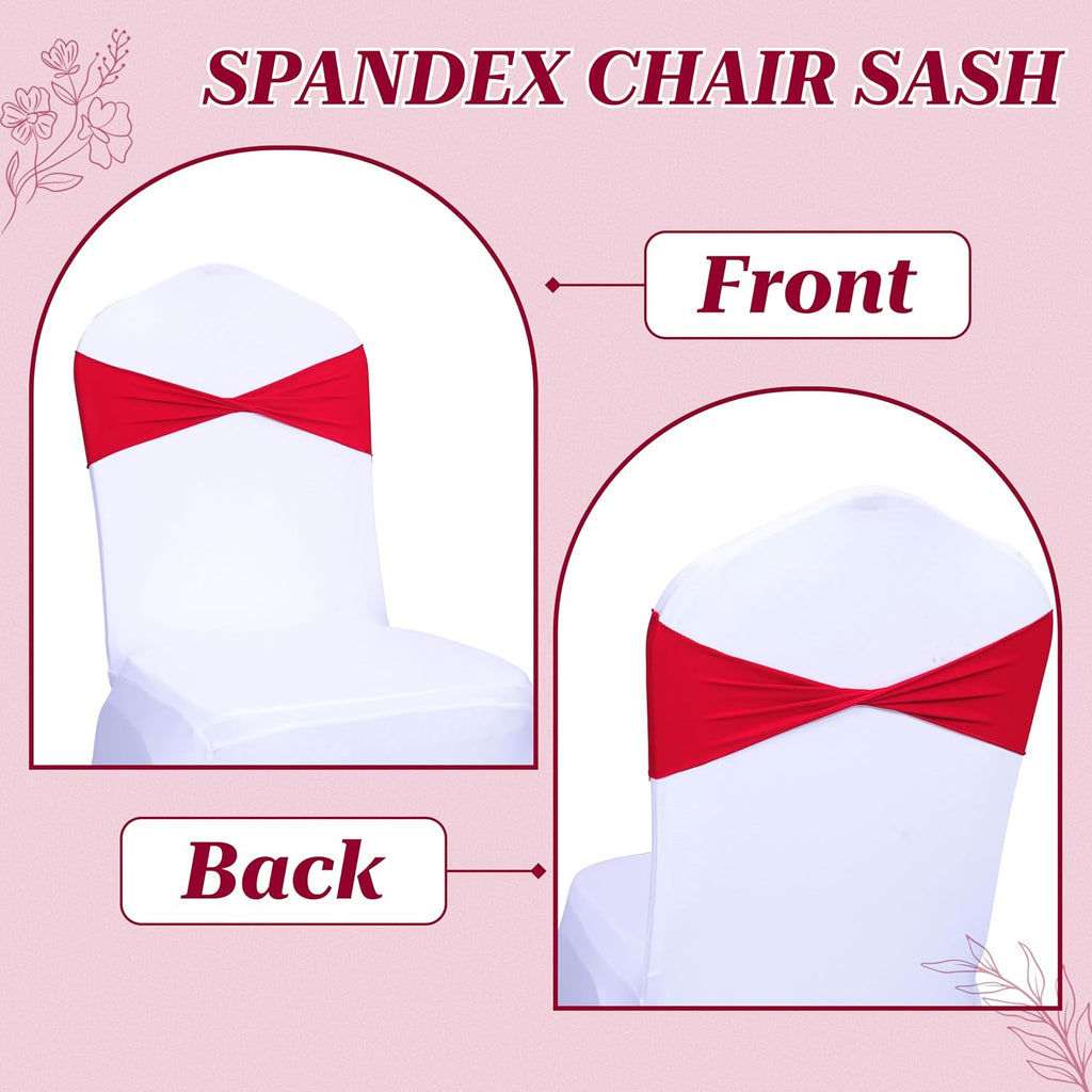 MDS Spandex Chair Sashes - Elastic Stretch Bands for Weddings & Events | Pack of 10 - Red