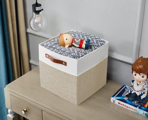 DECOMOMO Fabric Cube Storage Bins - Stylish Organizer Baskets for Kallax Shelves | Beige & White, 11-Inch Cube - 4 Pack