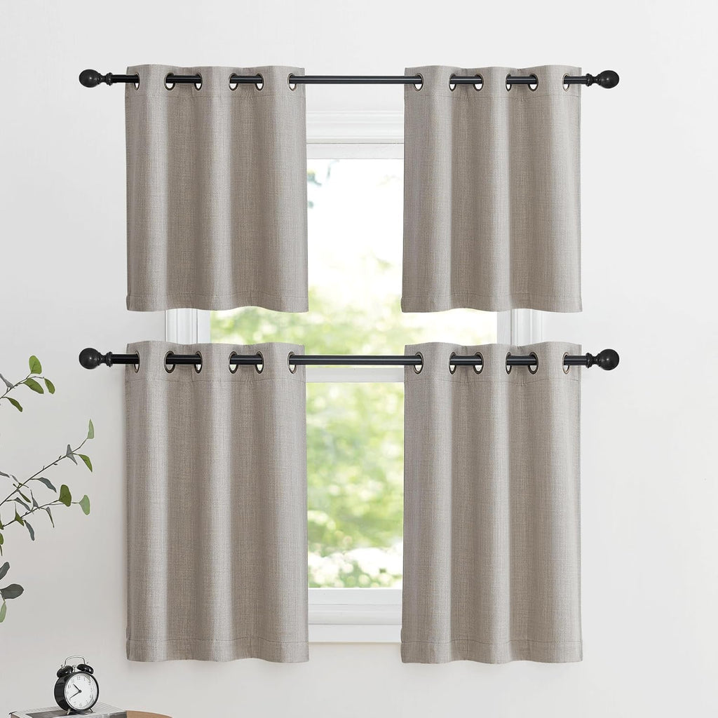 NICETOWN Blackout Valances - Thermal Insulated Short Curtains for Farmhouse Windows | 34" W x 36" L, Angora, 2 Panels