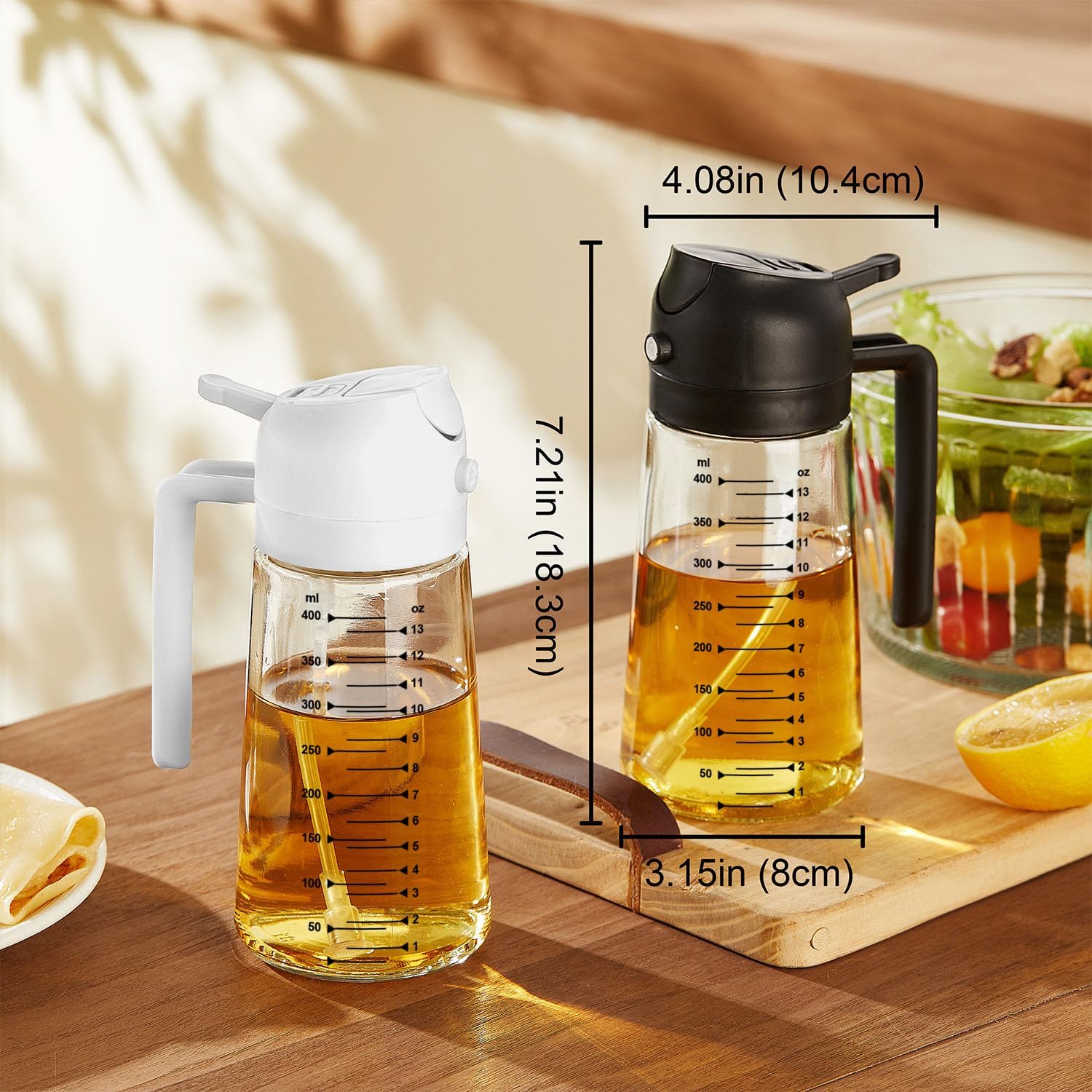 TrendPlain 16oz Glass Olive Oil Sprayer - 2-in-1 Dispenser for Cooking & BBQ - Black & Navy