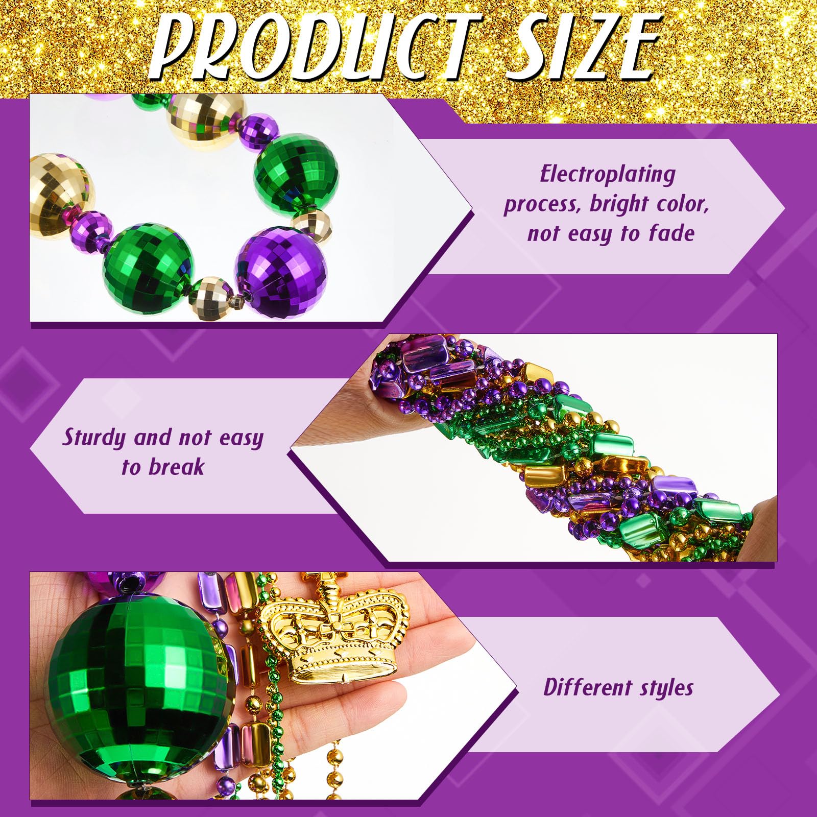 Henoyso 2 Set 50" Jumbo Mardi Gras Beads Necklaces Lighted/unlighted Assorted Costume Necklace Metallic Necklace Party Mardi Gras Decoration for Festival Parades Celebrations Carnival(Luxurious)