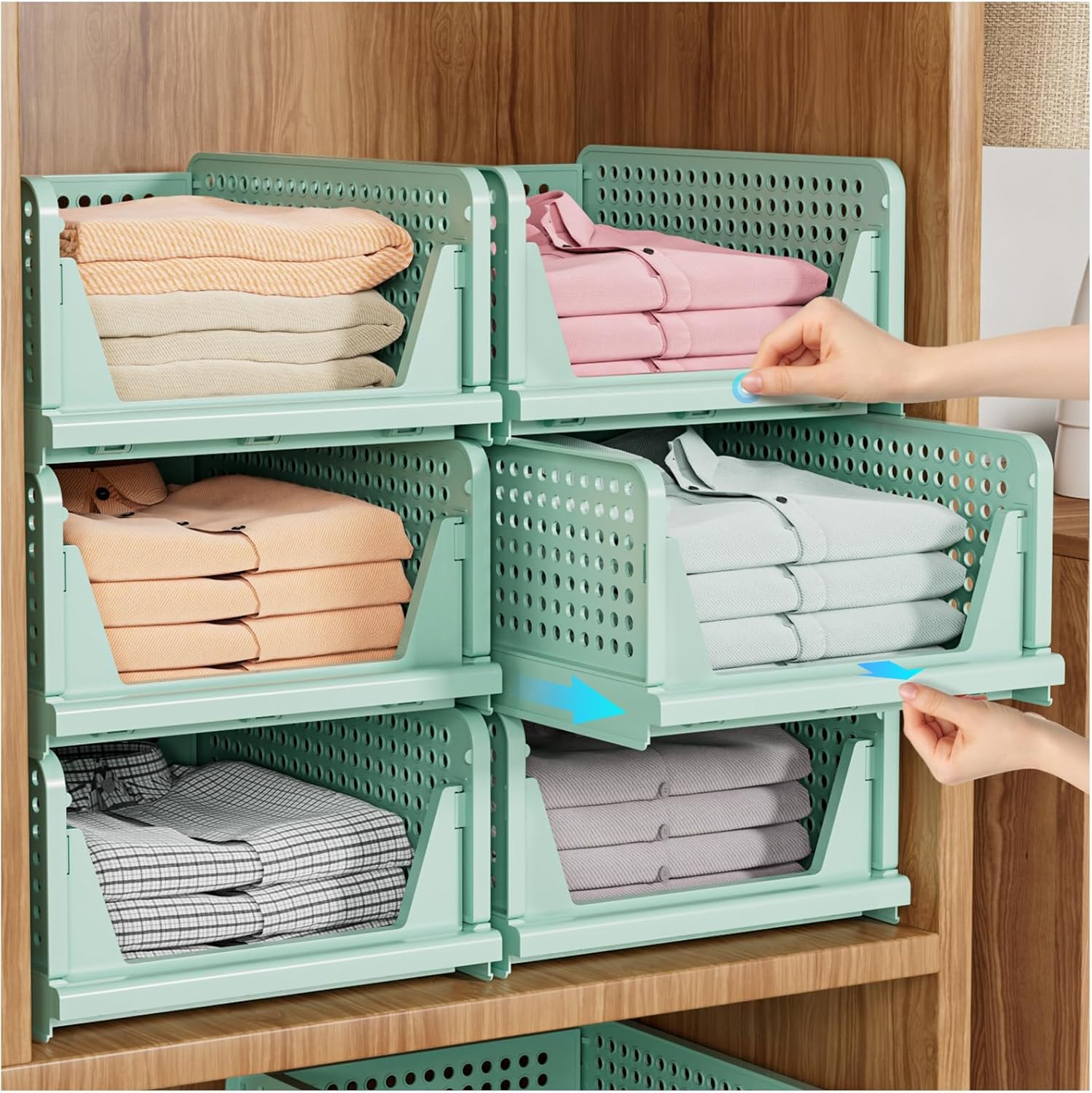 SNSLXH Stackable Closet Organizer Box - Multifunctional & Foldable Storage Basket for Home | Green, 5-Pack