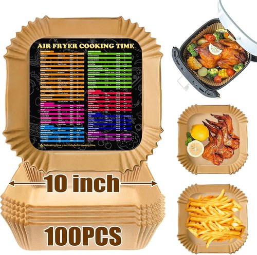 Air Fryer Liners - Non-Stick 10-Inch Square Disposable Parchment Paper | Oil Resistant & Waterproof