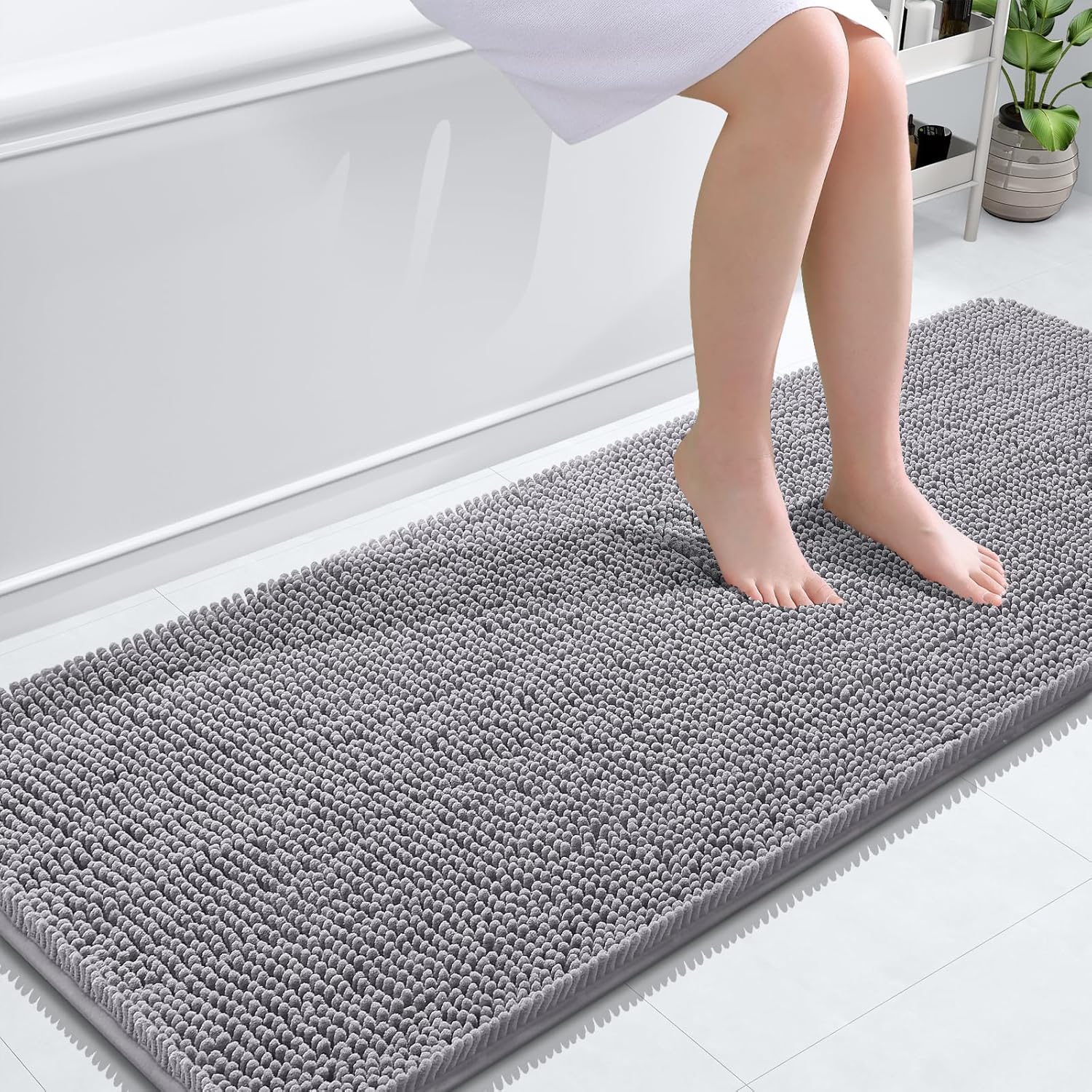 OLANLY Bathroom Runner Rugs - Extra Soft Chenille Bath Mats | 59x24, Quick-Dry, Machine Washable, Grey