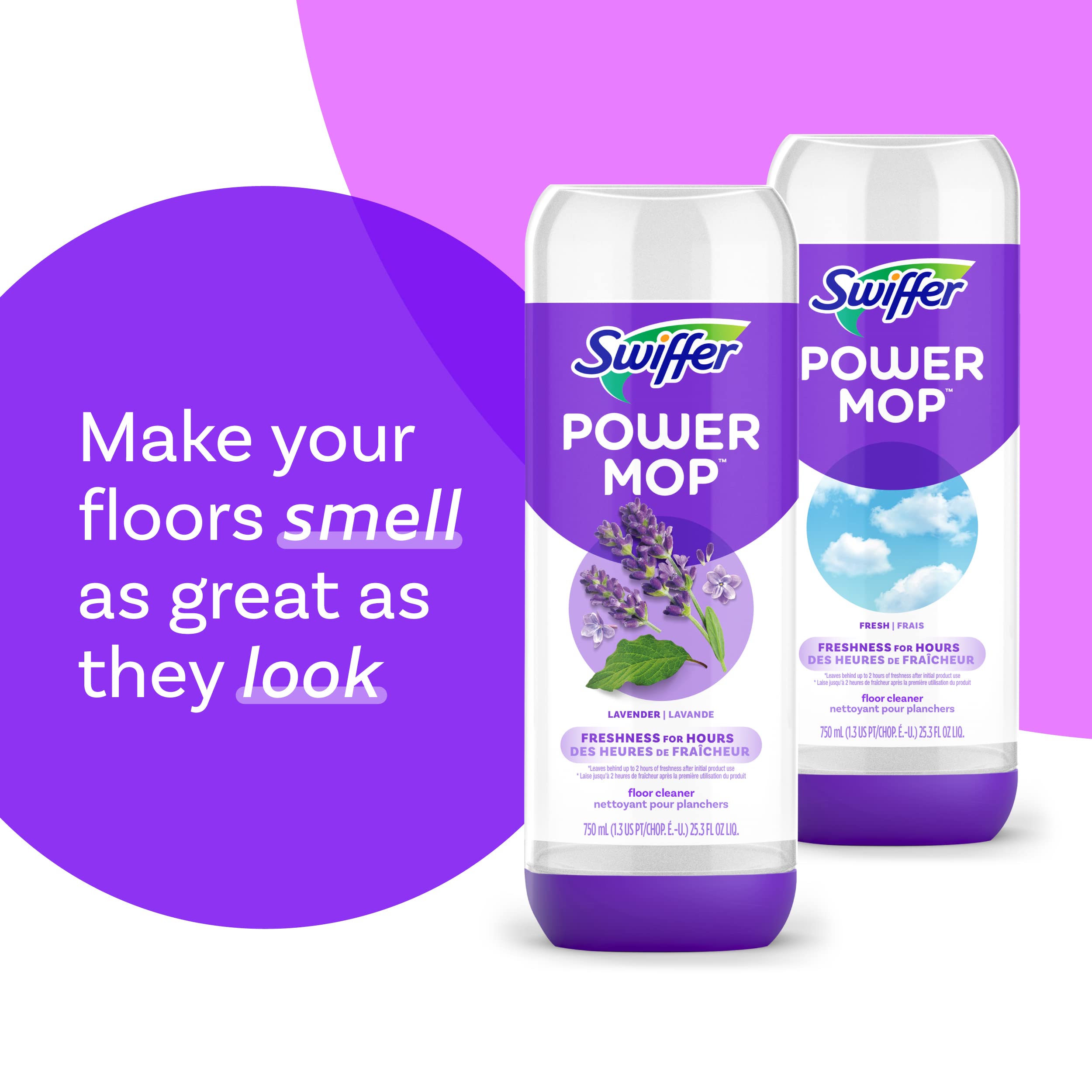 Swiffer Power Mop Refill Pack, Floor Cleaner for Mopping Tile, Vinyl, Laminate, Wood in Home, Bathroom, Kitchen, All Purpose Multi-Surface Cleaning, 5 Pads + 1 Lavender Solution
