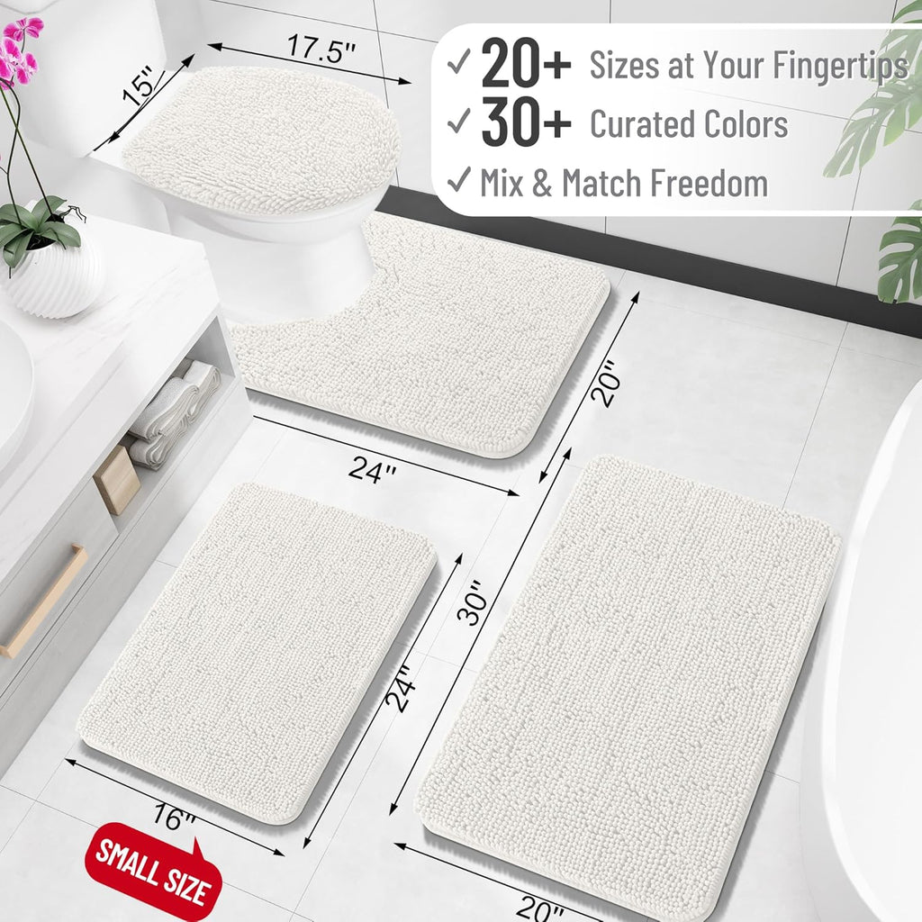 OLANLY U-Shaped Toilet Rugs - Extra Soft Chenille, Quick-Dry & Non-Slip Bath Mat | 24x24, Ivory