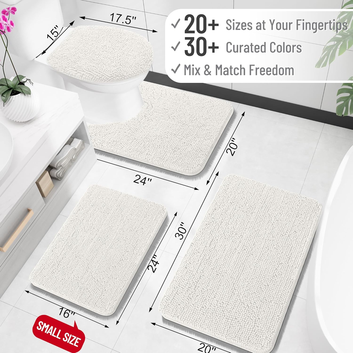 OLANLY Bathroom Rugs - Extra Soft Chenille Bath Mats with Quick Dry Rubber Backing | 32x20 Inches, Ivory
