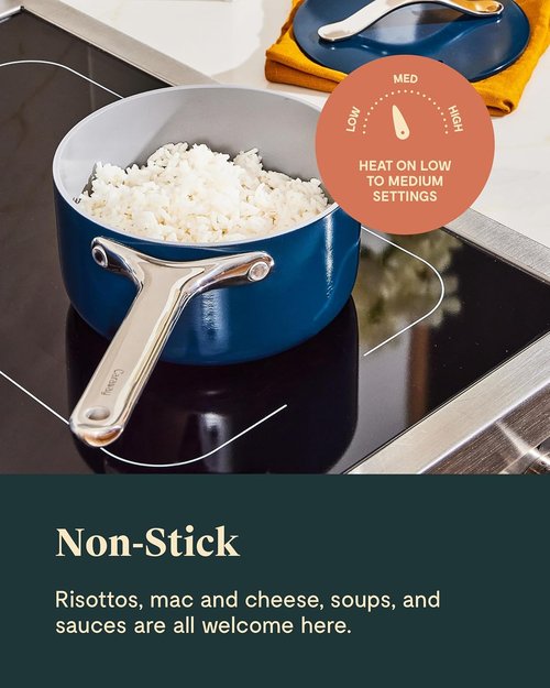 Caraway Nonstick Ceramic Sauce Pan - 3 Qt, Non-Toxic & Oven Safe | Compatible with All Stovetops - Sage