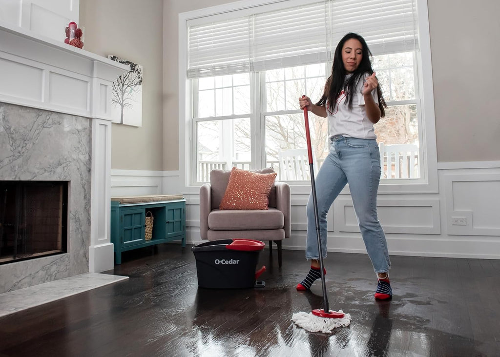 O-Cedar EasyWring Microfiber Spin Mop System - Includes 2 Extra Refills | Red/Gray Color