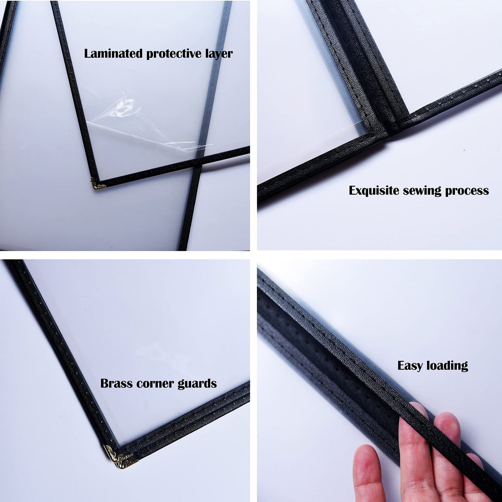 Restaurant Menu Covers Set 20 - Transparent Menu Covers 8.5" x 11" - 4 Page 8 View Menu Holder Black Folder for Bar Café
