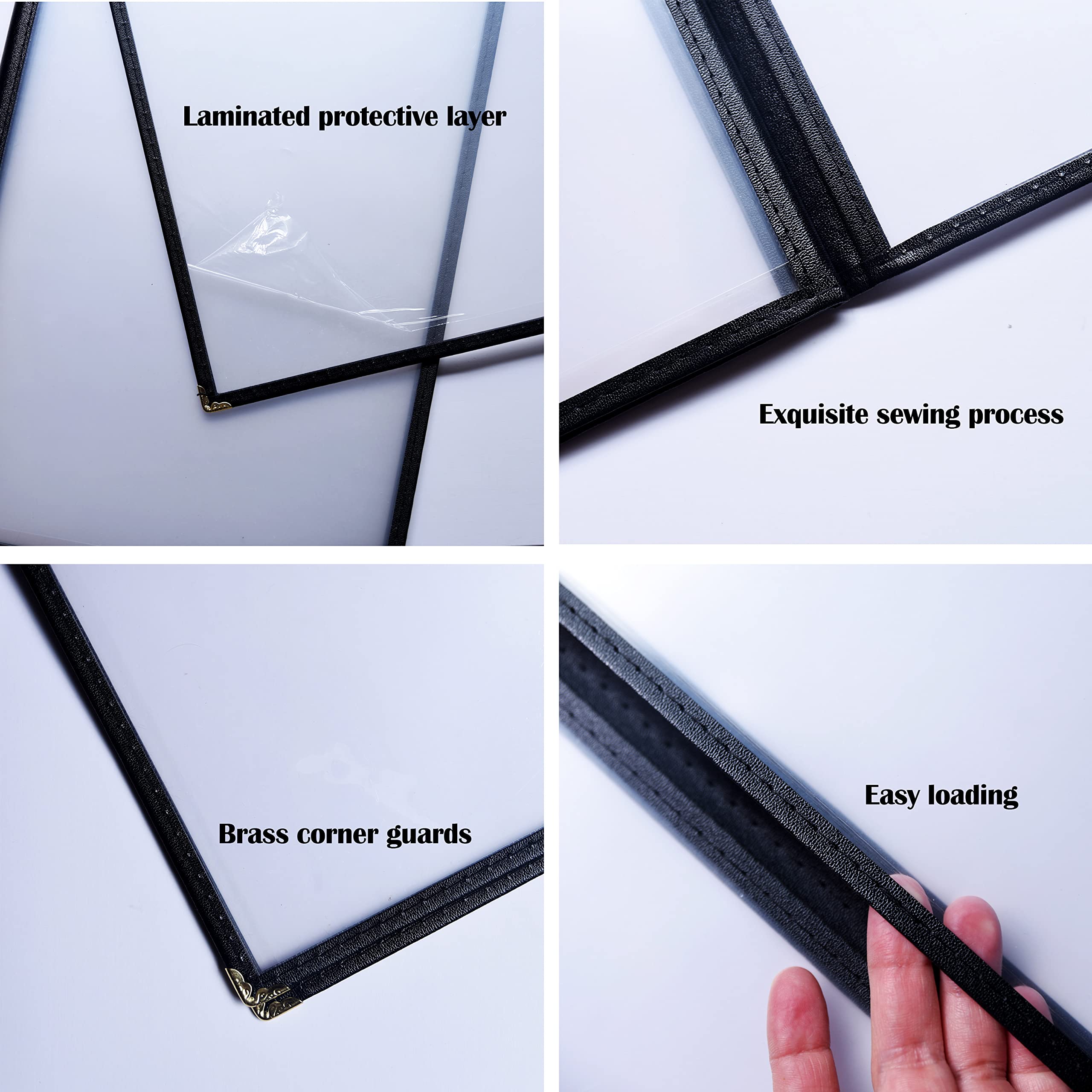 Restaurant Menu Covers Set 20 - Transparent Menu Covers 8.5" x 11" - 4 Page 8 View Menu Holder Black Folder for Bar Café