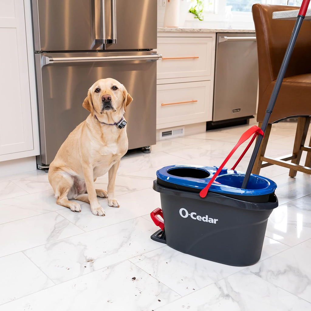 O-Cedar RinseClean Spin Mop & Bucket System - Includes 2 Extra Mop Heads | Cleans with Water & Eliminates 99% of Bacteria
