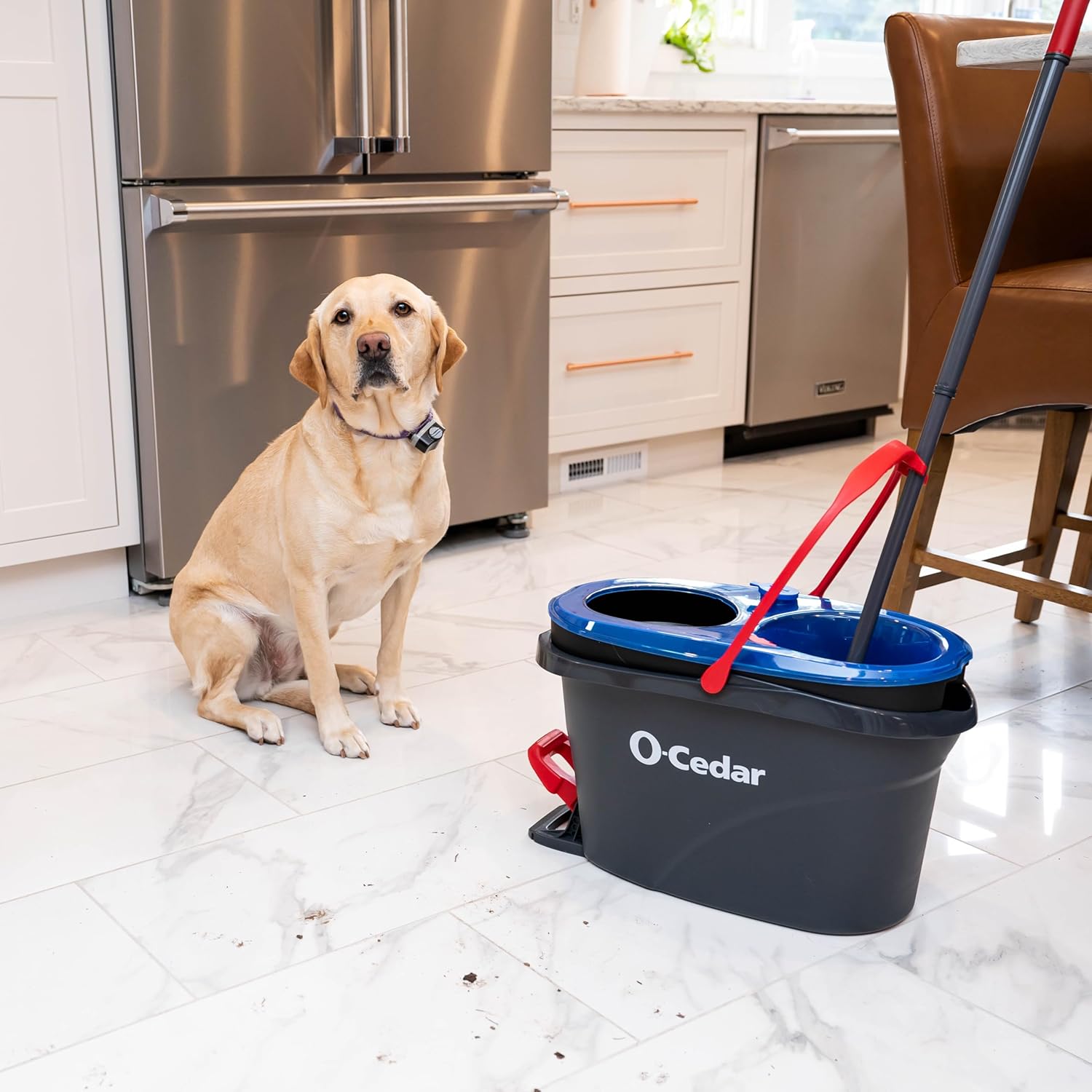 O-Cedar RinseClean Spin Mop & Bucket System - Includes 2 Extra Mop Heads | Cleans with Water & Eliminates 99% of Bacteria
