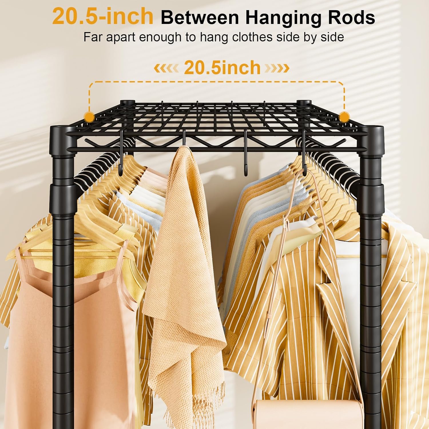 ULIFHOME Heavy Duty Rolling Clothes Rack - Portable Free Standing Garment Rack with Wheels, Black 45"W × 20.5"D × 80.5"H, Max Load 570 lbs