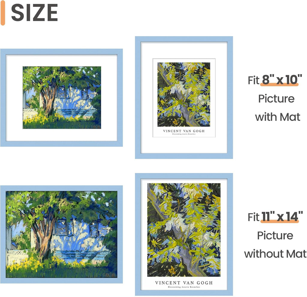 Upsimples 11x14 Picture Frame Set of 5 - Display 8x10 or 11x14 Photos | Stylish Blue Wall Gallery Decor