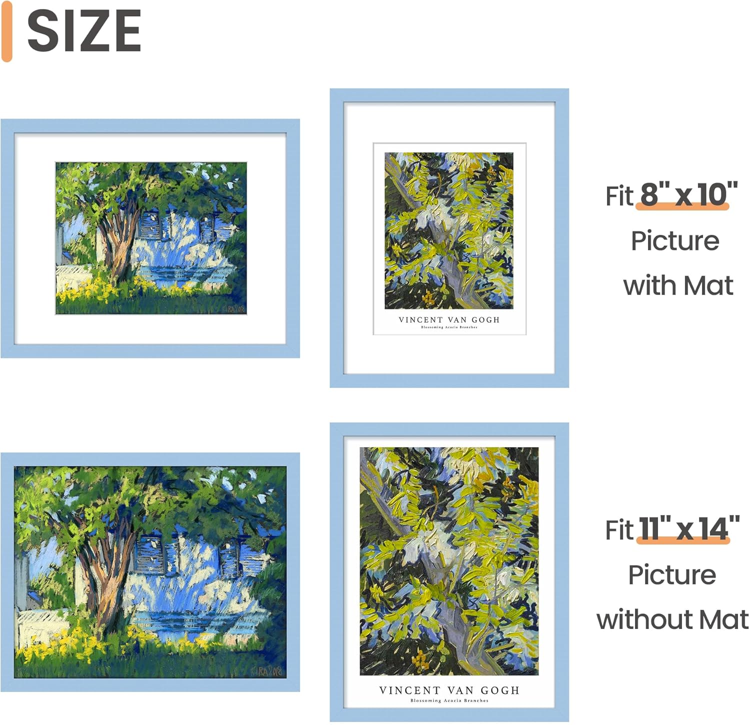 Upsimples 11x14 Picture Frame Set of 5 - Display 8x10 or 11x14 Photos | Stylish Blue Wall Gallery Decor