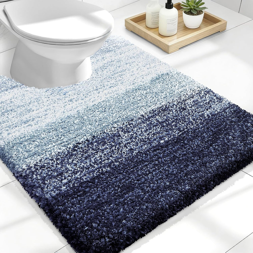 OLANLY Luxury U-Shaped Toilet Rugs - Extra Soft Microfiber, Non-Slip, 24x20, Airy Blue